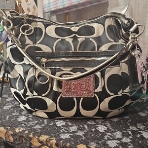 Coach Black and Khaki Signature Shoulder Bag